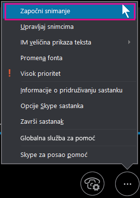 Tokom Skype za posao sastanka, kliknite na dugme „Započni snimanje“