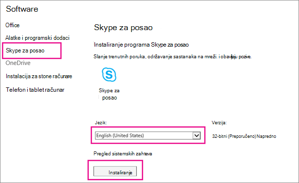 Na prvoj stranici čarobnjaka za podešavanje Skype-a izaberite jezik.