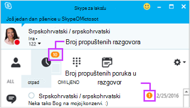 Pristup propuštenim porukama sa stranice za razmenu trenutnih poruka u programu Skype za posao