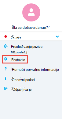 Ekran sa opcijama u programu Skype za posao za Android