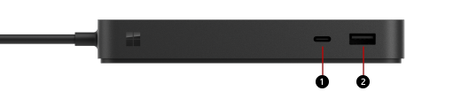 Prikazuje dva porta na prednjoj strani Surface Thunderbolt 4 bazne stanice (USB-A i USB-C).