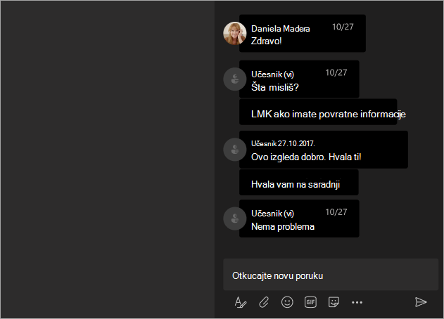 Snimak ekrana koji prikazuje prikaz učesnika kada su imena skrivena na Teams sastanku ili vebinaru.
