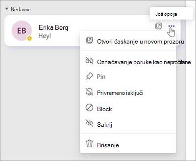 Snimak ekrana menija opcija ćaskanja
