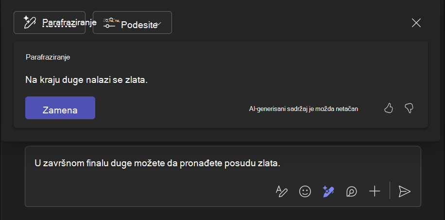 Snimak ekrana koji prikazuje kako parafraziranje pomoću alatke Copilot pomaže da se poboljša deo teksta.