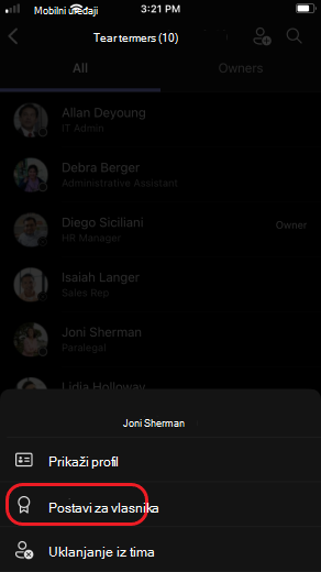 iOS – postavljanje vlasnika tima