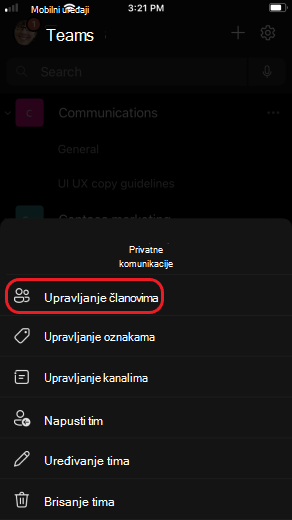 iOS upravlja članovima tima
