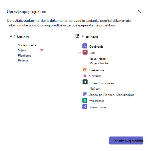 Screenshot showing team template details