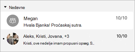 Snimak ekrana poruka sa pregledom poruke koji prikazuje i vremensku oznaku.
