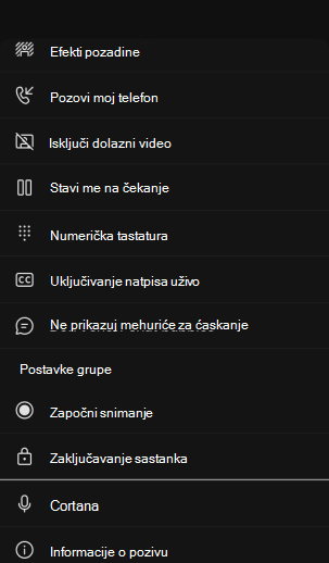 Proširene kontrole mobilnog sastanka