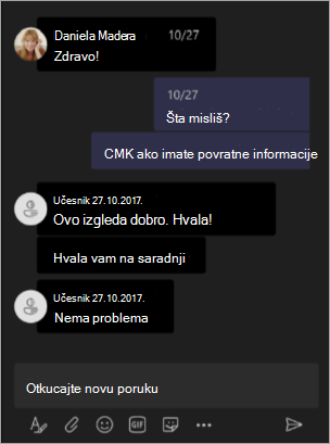 Snimak ekrana koji prikazuje prikaz organizatora kada su imena skrivena na Teams sastanku ili vebinaru.
