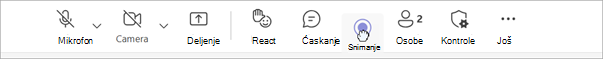 Snimak ekrana prevlačenja i otpuštanja kontrola sastanka.