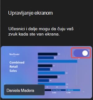 Snimak ekrana koji ističe kako da delite vidljivi sadržaj tokom događaja u usluzi Microsoft Teams.