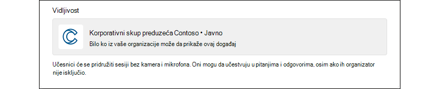 Informacije o korporativnom skupu prikazuju baner koji će učesnici videti
