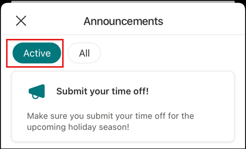 Screenshot showing a callout over active announcements.