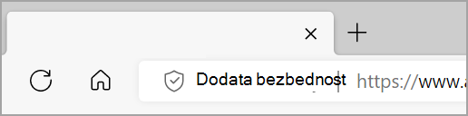 Dodatni bezbednosni prikazi sa leve strane Trake adresa pregledača Microsoft Edge kada je uključena poboljšana bezbednost za veb lokaciju.