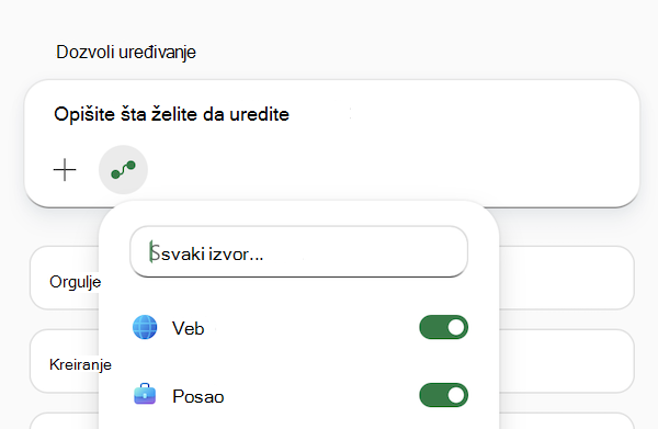 Snimak ekrana funkcije Copilot u polju odziva programa Excel sa otvorenim menijem 