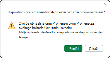 Ovo će obrisati istoriju promena u oknu 