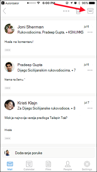 Poruku možete da arhivirate dodirom na dugme 