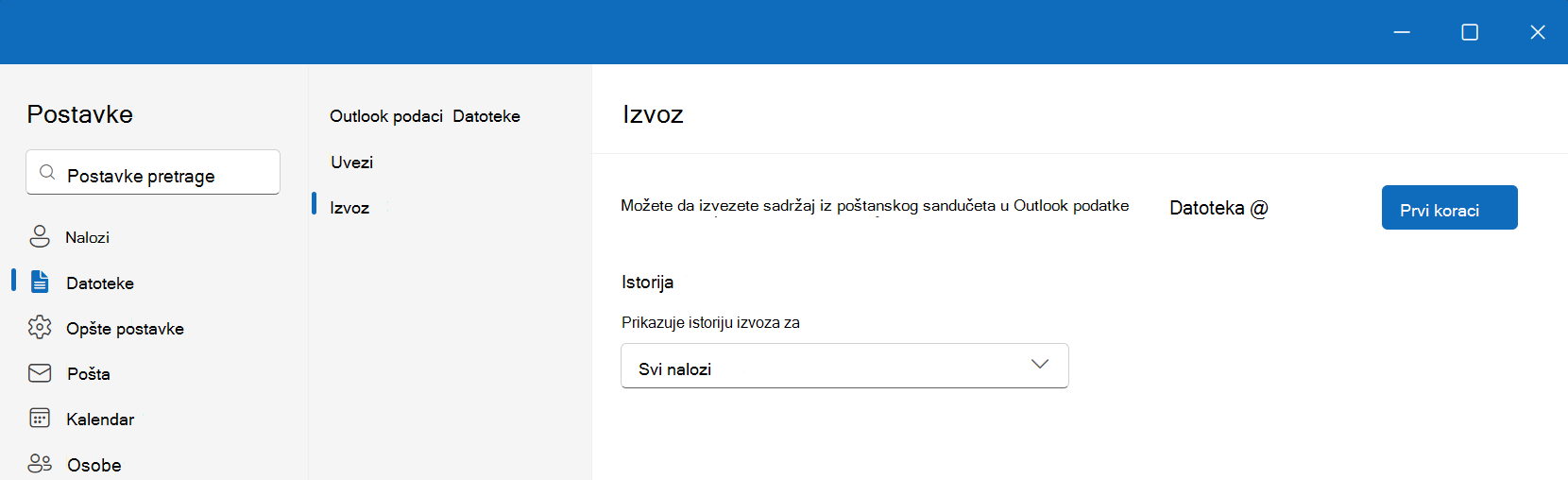 Izvoz .pst datoteka u novom programu Outlook za Windows