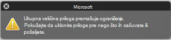 Poruka o grešci kada je prilog prevelik za slanje