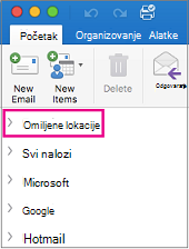 Omiljene lokacije se nalaze na vrhu spiska fascikli na bočnoj traci