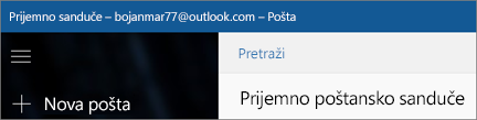 Izgled trake kada imate aplikaciju „Pošta“ za Windows 10.