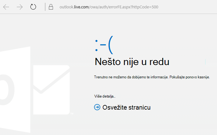 Outlook.com Došlo je do greške: kôd greške 500