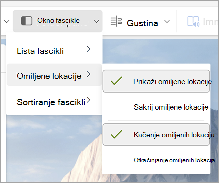 Snimak ekrana padajućeg menija okna sa fasciklama sa izabranim stavkama 