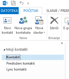 U okviru „Moji kontakti“ kliknite desnim tasterom miša na fasciklu „Kontakti“.