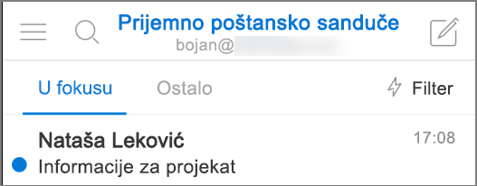 Slika kako Outlook izgleda na iPhone uređaju.