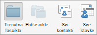 Prikazuje opcije pretrage kontakata