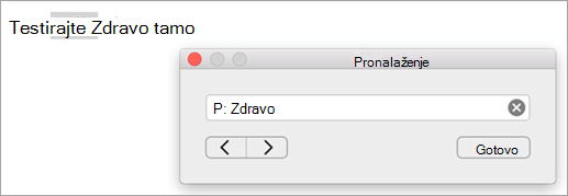 Prikazuje rezultate pretrage u dijalogu 