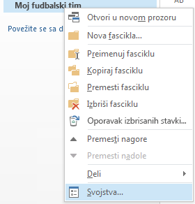 Kliknite desnim tasterom miša na fasciklu, a zatim izaberite stavku „Svojstva“.