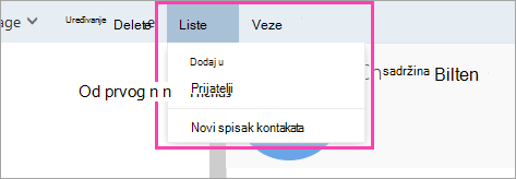 Snimak ekrana dugmeta „Liste“.