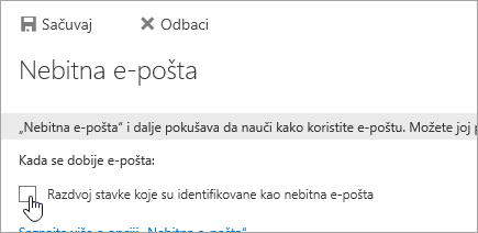 Da biste isključili funkciju „Nebitna e-pošta“, opozovite izbore na ovoj stranici, a zatim kliknite na dugme „Sačuvaj“.