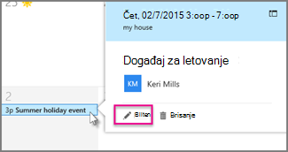 Uređivanje događaja kalendara