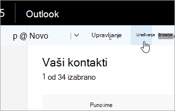 Snimak ekrana dugmeta „Uredi“ ispod trake za navigaciju programa Outlook.
