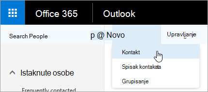 Snimak ekrana kontekstualnog menija za dugme 