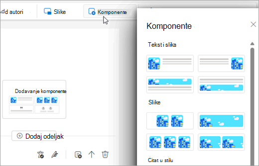 Component pane in Newsletters