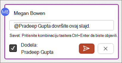 Snimak ekrana koji prikazuje polje za potvrdu 