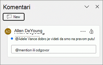Plava tačka se pojavljuje pored komentara u oknu 