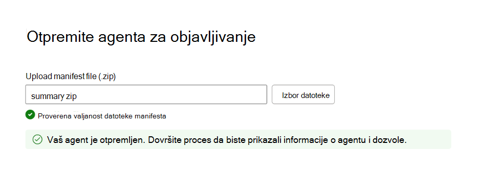 Snimak ekrana koji prikazuje detalje o uspešnoj validaciji paketa.