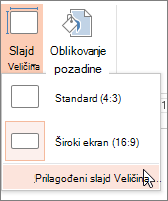 Opcija menija „Prilagođena veličina slajda“