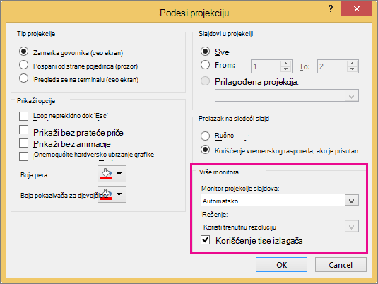 Opcije nadgledanja u dijalogu 