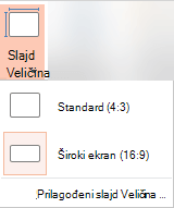 Dugme „Veličina slajda“ u grupi „Prilagodi“
