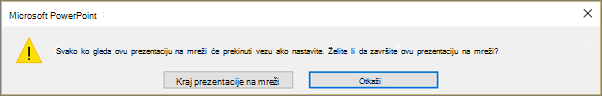 Prikazuje dijalog za završavanje PowerPoint prezentacije na mreži