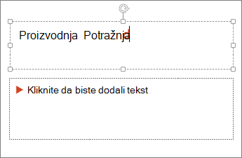Prikazuje dodavanje teksta u polje za tekst u programu PowerPoint