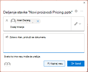 Snimak ekrana PowerPoint saradnje sa adresom e-pošte
