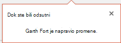 Snimak ekrana koji prikazuje poruku banera