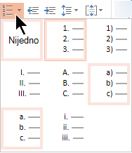 Galerija stilova numerisane liste u usluzi PowerPoint Online